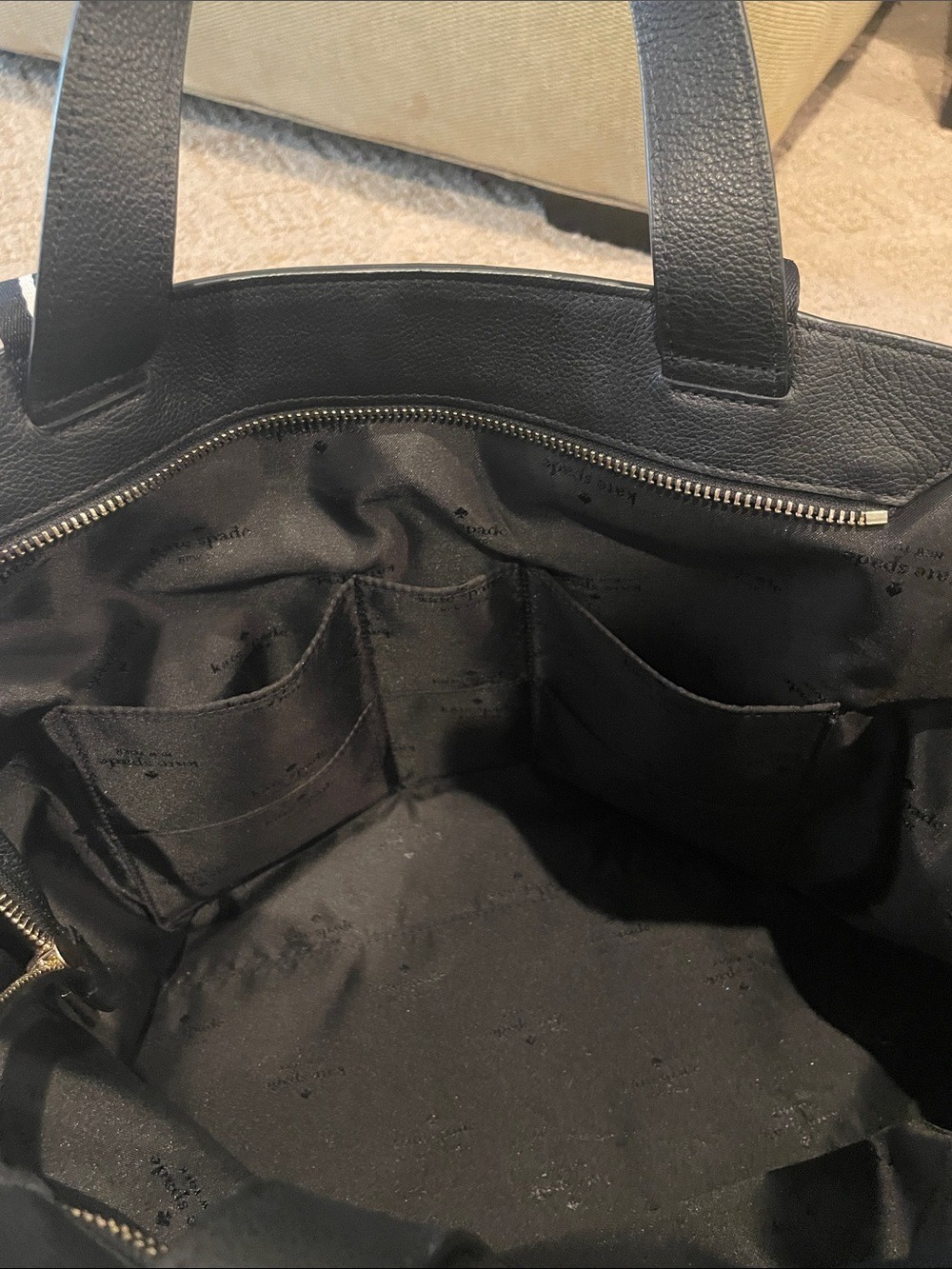 kate spade Black Leather Tote with Contrasting Striped Handles - Picture 6 of 12